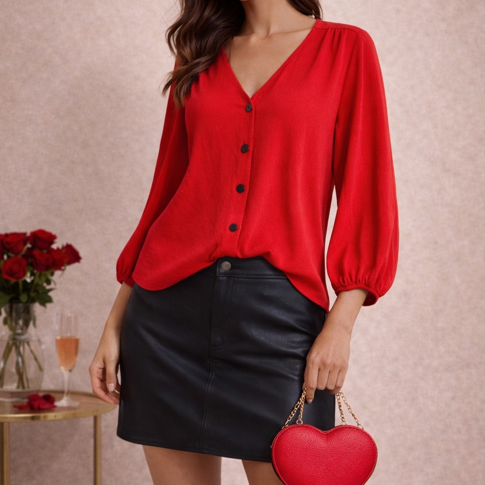 Elegant Red Button-Up Women's Top